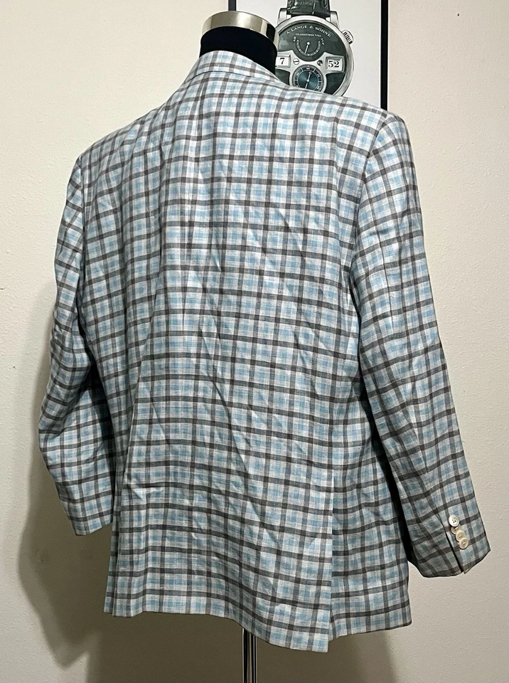 SAMUELSOHN 1923 - 50R - Blue Micro Check Gingham Linen/Cashmere Sportcoat Blazer - Image 4 of 4