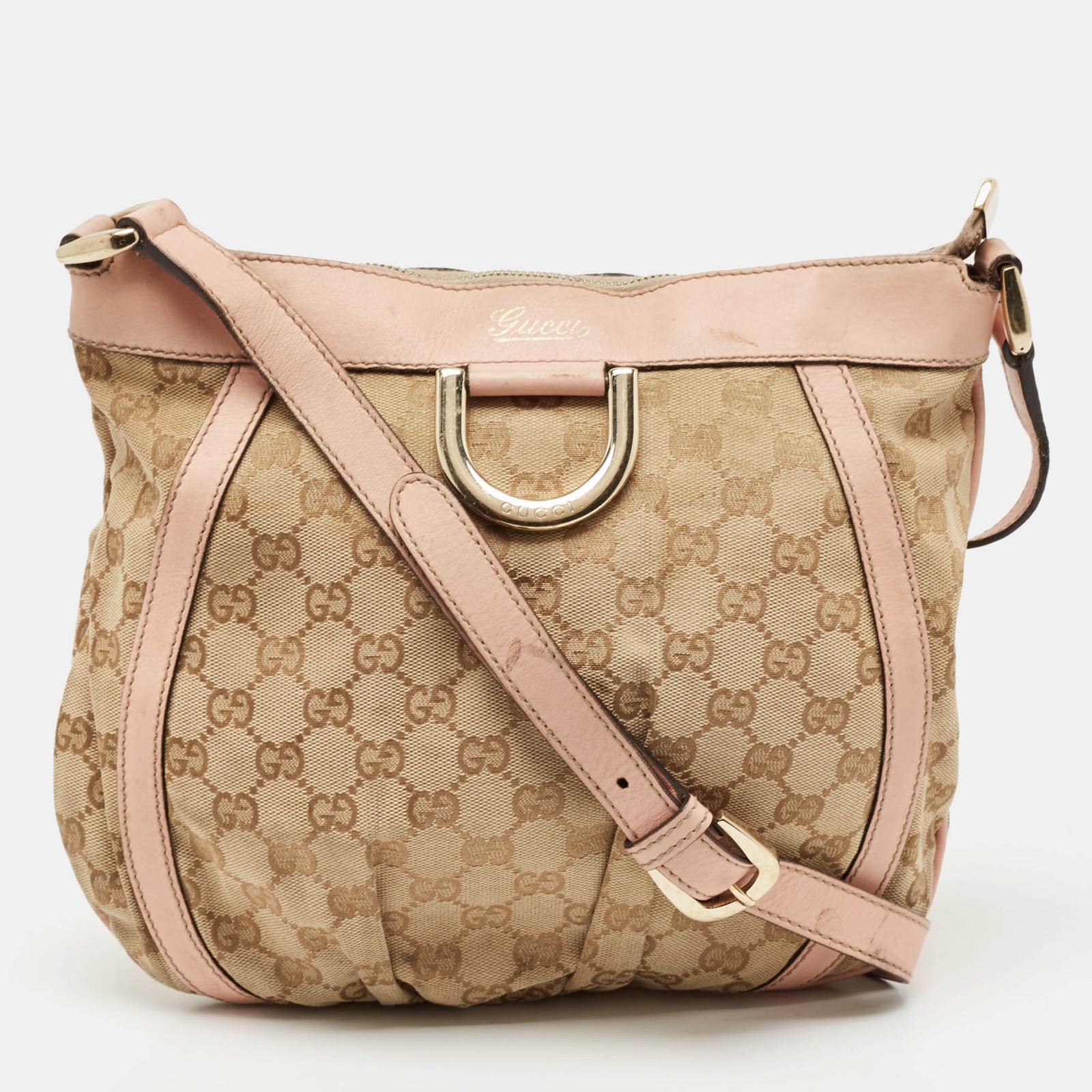 Gucci GG Canvas Leather Abbey D-Ring Crossbody Bag in Light Pink Beige  