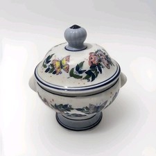 Scatola in ceramica vintage con coperchio - farfalle - dipinta a mano