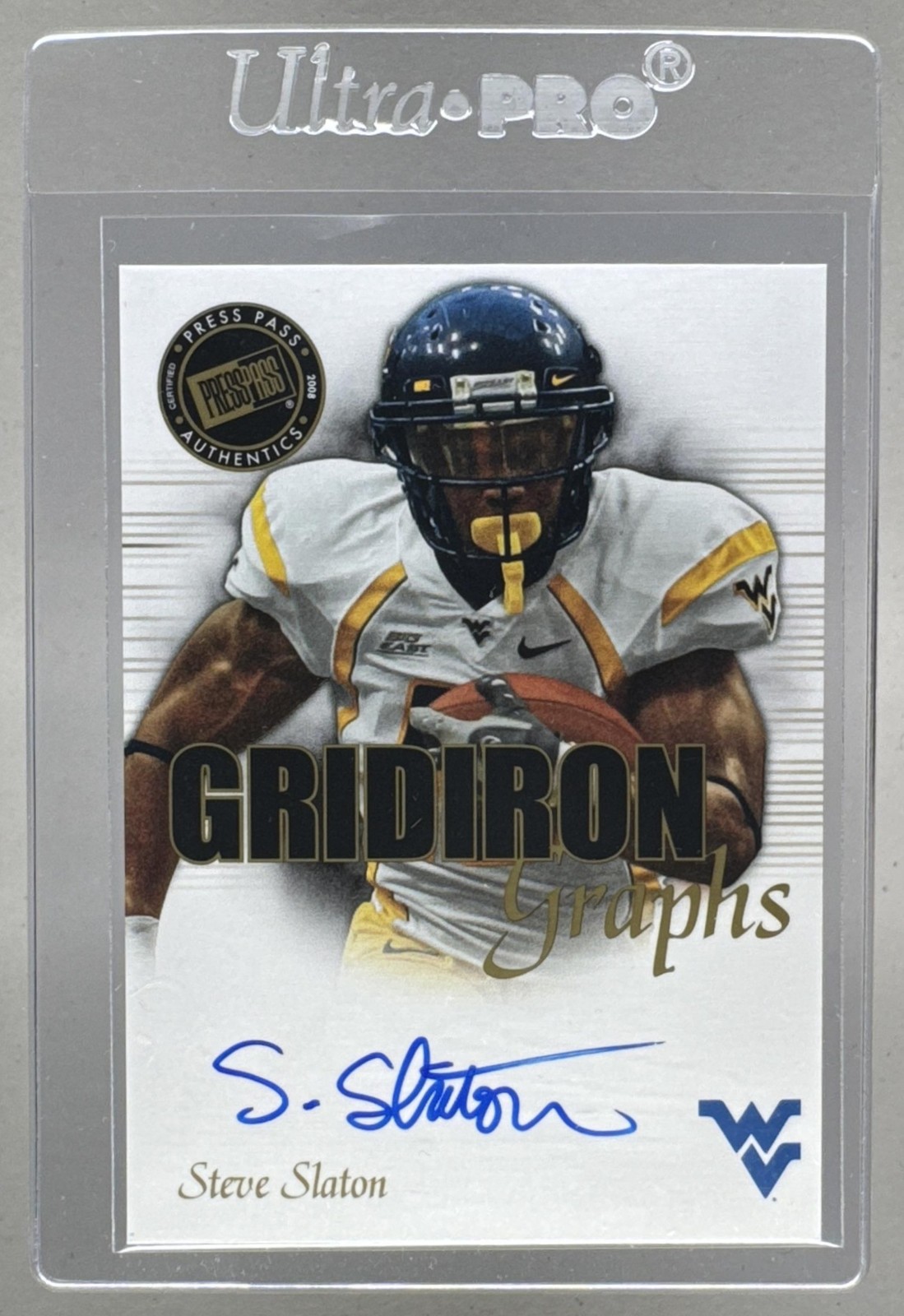 Steve Slaton Press Pass Se Gridiron Graphs #GGSS Gold-Red Ink