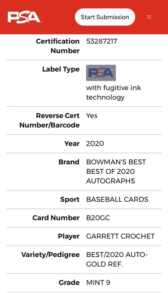 2020 Bowman's Best #B20-GC Garrett Crochet #/50! (AU,RC) BOSTON RED SOX 📈 - Image 4 of 4