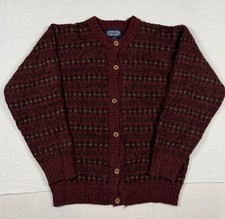 Lands End Women's Vintage Nordic Fair Isle Shetland Wool Cardigan Sweater Small