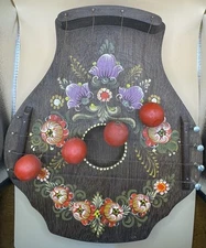 Vintage Austrian Hand-Painted Wooden Door Harp four string door Chime Floral  
