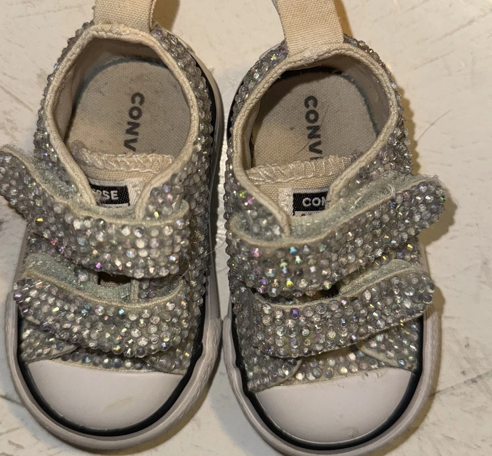 Baby Custom Converse- Chuck Taylor- Bling Rhinestones Infant Sz 2 - Image 4 of 4