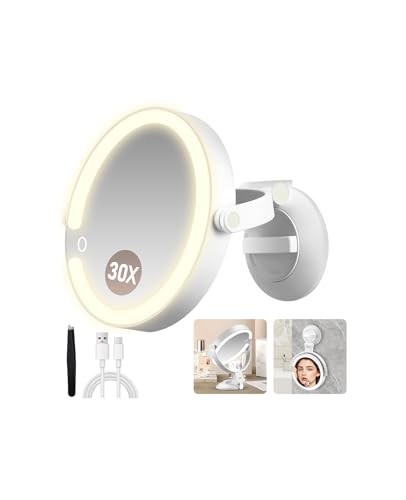 Miroir grossissant à ventouse double face éclairé 3 modes pour rasage