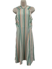 Ann Taylor Midi Dress 8p Green Striped Halter Fit & Flare Sundress Green NEW