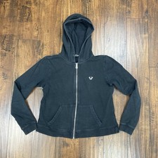 True Religion Jeans Full Zip Hoodie Sweatshirt Black Women s Size Medium