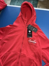 Descente Canada Ski Cross Team Hoodie Sweatshirt Jacket men's Sz L 52 Red