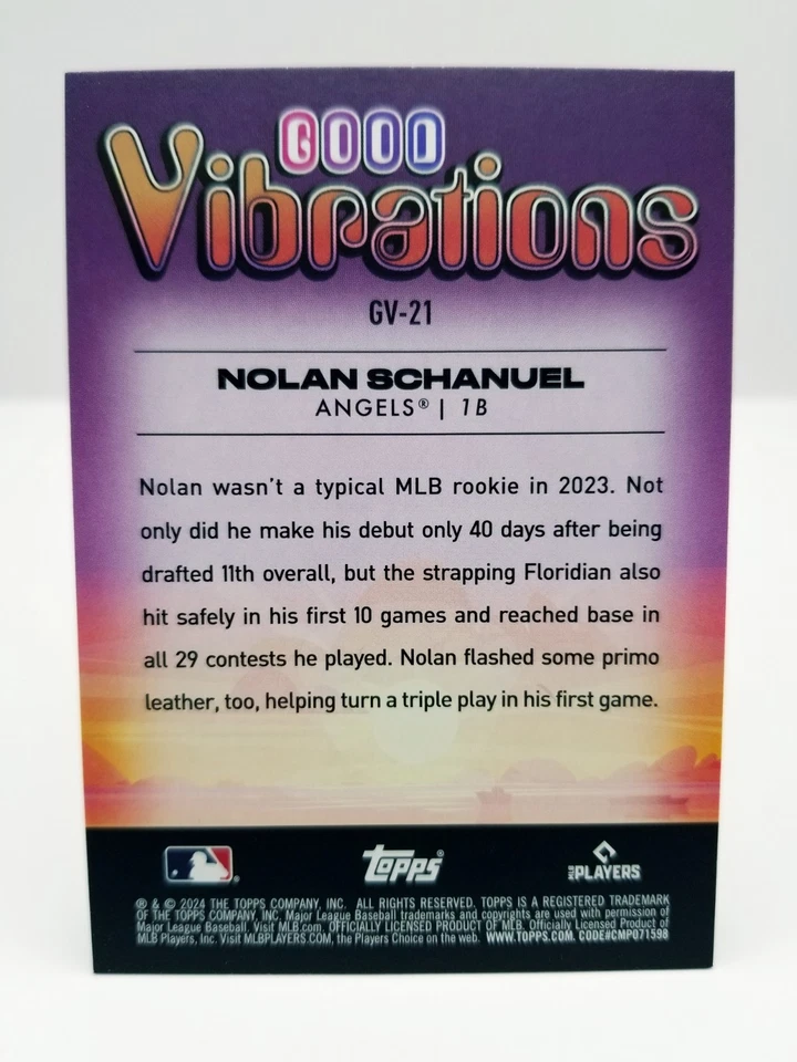 2024 Topps Big League Nolan Schanuel  #GV-21 Good Vibrations RC Rookie Angels - Image 2 of 3