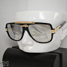 Cazal LuxuryLogo Sunglasses Unisex Black Golden Frame Glasses Reflective Lens
