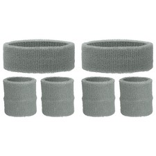 6Pcs Sweatband Set Sports Headband Terry Cloth Wristband Gray