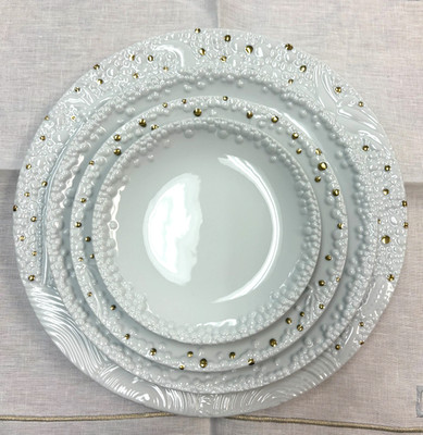 L''OBJET Haas Mojave White & Gold Dessert Plate, NEW, 8.5''D