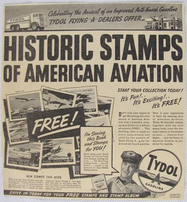 Vintage 1940 TYDOL Gasoline Gas Oil Aviation Stamps Newspaper Print Ad