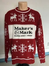 Makers Mark Bourbon Whisky Adult XL Red Reindeer Knit Ugly Christmas Sweater