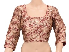 Sushila Vintage Readymade Maroon Sari Blouse Floral Woven Art Silk Padded Top36"