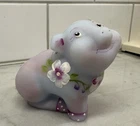 Fenton Lavender Lilac Burmese Pig Hand Painted Flowers & Bow Figurine Signed