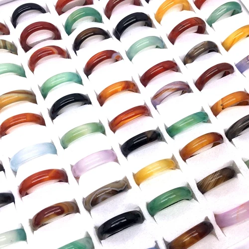 100PCs Women's Fashion Rings Colorful Agate Jewelry Band Wholesale Lot Mix Color - Picture 3 of 8