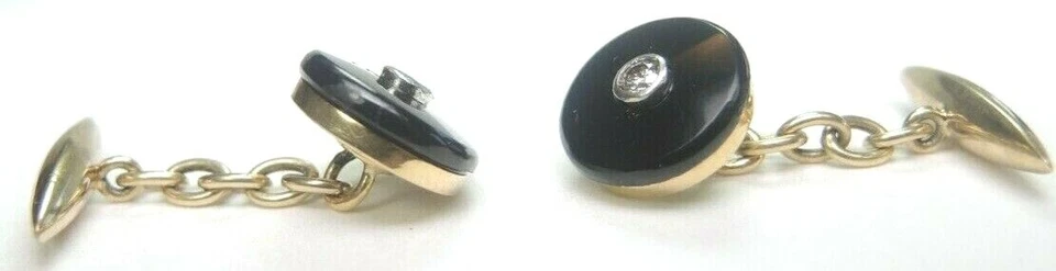 Gemelos antiguos Art Deco diamante ónix negro oro amarillo 17k .12CTTW Foto 2 de 4