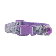 Pet Collar Cat Dog Adjustable Camouflage Printed w/Bell 7.5-12.5in 1 Pc Purple
