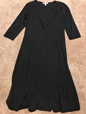 Womens Nine West Black Tie Back V-neck Midi Dress Size Large 3/4 Sleeve