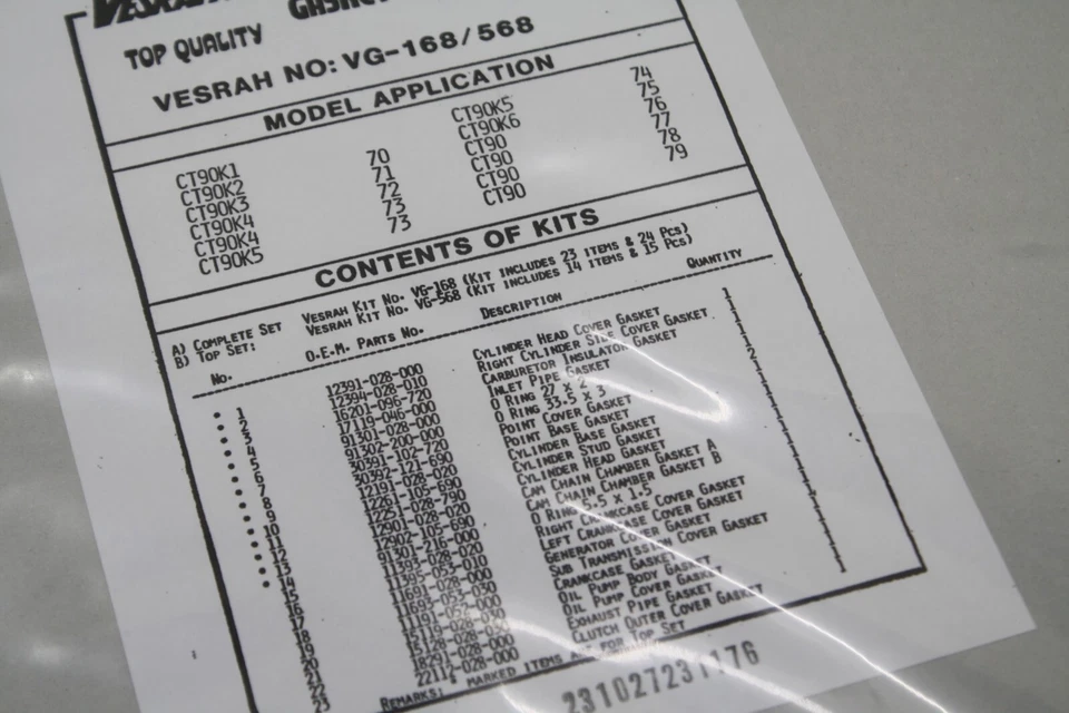 1970-1979 HONDA CT90 TRAIL 90 COMPLETE GASKET SET KIT VESRAH MADE IN JAPAN - Image 4 of 4