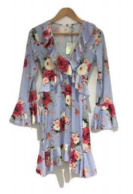 missguided blue floral ruffle tea dress