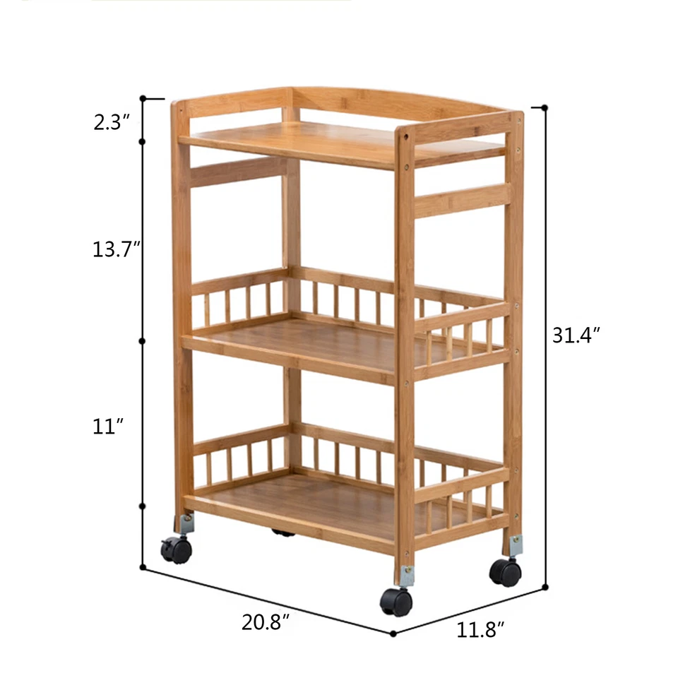 Carro de almacenamiento móvil de cocina 3 niveles color madera de pie Foto 3 de 4