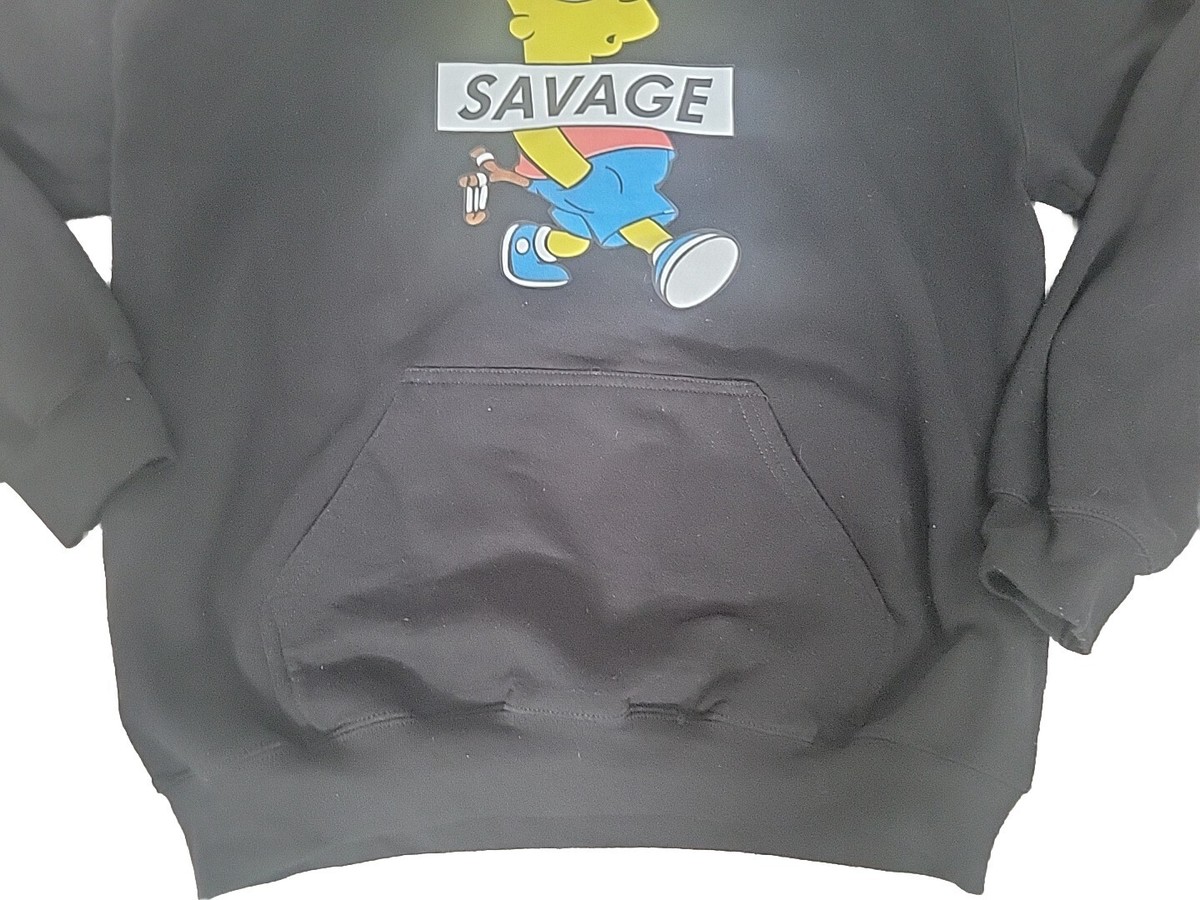 Bart Simpson Savage Black Hoodie Size Medium Long Sleeve Y2k