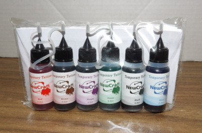 JDMP 6 Colors Of Bottle Temporary Tattoo Kit With Stencils