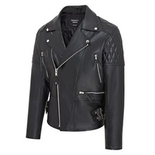 Infinity Leather Uomini A2 Nero Nappa Bomber Giacca in Pelle con Collo