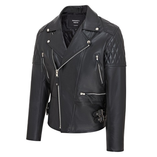 Men's Black Biker Leather Jacket Cowhide Brando Stylish Casual Motorcycle Jacket - Picture 3 of 9
