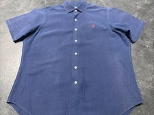 Ralph Lauren Mens Linen Silk Short Sleeve Blue Sz L Button Shirt VTG