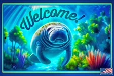 WORLDS GREATEST SIGNS! 8"X12" METAL SIGN WELCOME MANATEE POOL TIKI BAR DECOR