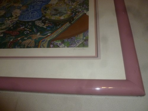 VINTAGE FRAMED JOHN POWELL SIGNED LARGE PRINT SERIGRAPH FLOWERS ANGELS TRUMPET - Picture 7 of 10