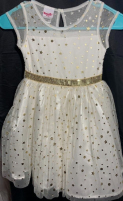 Nannette Off White Gold Stars Moon Space Dress Tooling Fancy Size 5 Little Girl