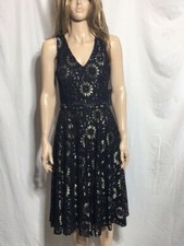 Women's NWT Tommy Hilfiger Floral-Lace Fit & Flare Black V-Neck Dress