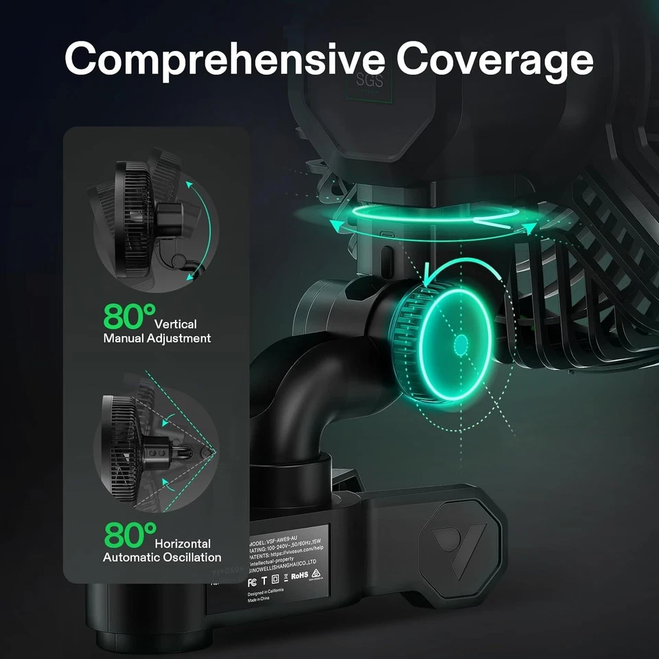 VIVOSUN AeroWave E9 Clip-on Fan,EC Motor,Auto Oscillation Fan,Air Circulator - Image 3 of 4