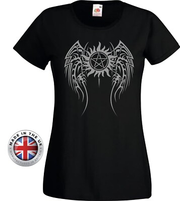 Supernatural Angel Wings Tribal Style schwarzes T-Shirt, Unisex + Damen tailliert