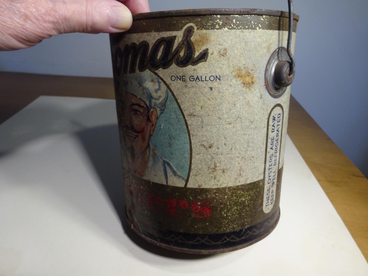 RARE Vintage Cincinnati Oyster Tin Can "GEO H THOMAS 1 Gallon" AS SHOWN
