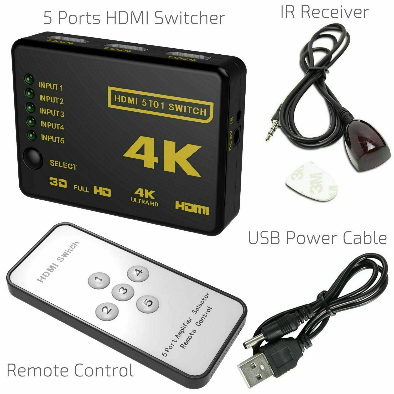 Image 21 - 5 PORT HDMI 4K AUTO SWITCH SELECTOR SPLITTER HUB IR REMOTE HDTV  (5 IN 1 OUT) 