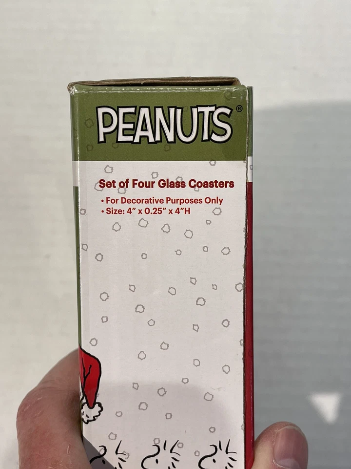 Peanuts 4 Piece Holiday Glass Coaster Set Charlie Brown Snoopy 4"x4" - Image 4 of 4