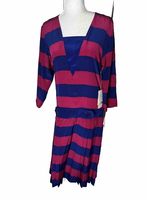Vintage 80s Drop Waist Dress Red Blue 100% Silk St. Gillian Cocktail Size 6  NWT | eBay