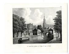 Antique Print-GOUDA-ST. JANSKERK-FISH MARKET-Cloet-1825