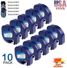 10PK Dymo Letratag Refill 91331 White Plastic 12mm Label Tape 1/2" LT-100H