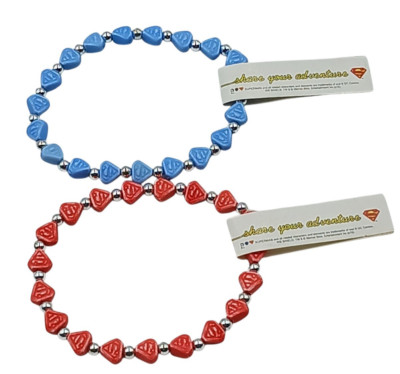 TRRTLZ Superman DC Comics Stretch Bracelet 2 pc Blue Orange Silver Bead Spacer