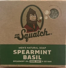 Dr Squatch Men's Natural Soap Spearmint Basil 5oz Bar Zero Grit