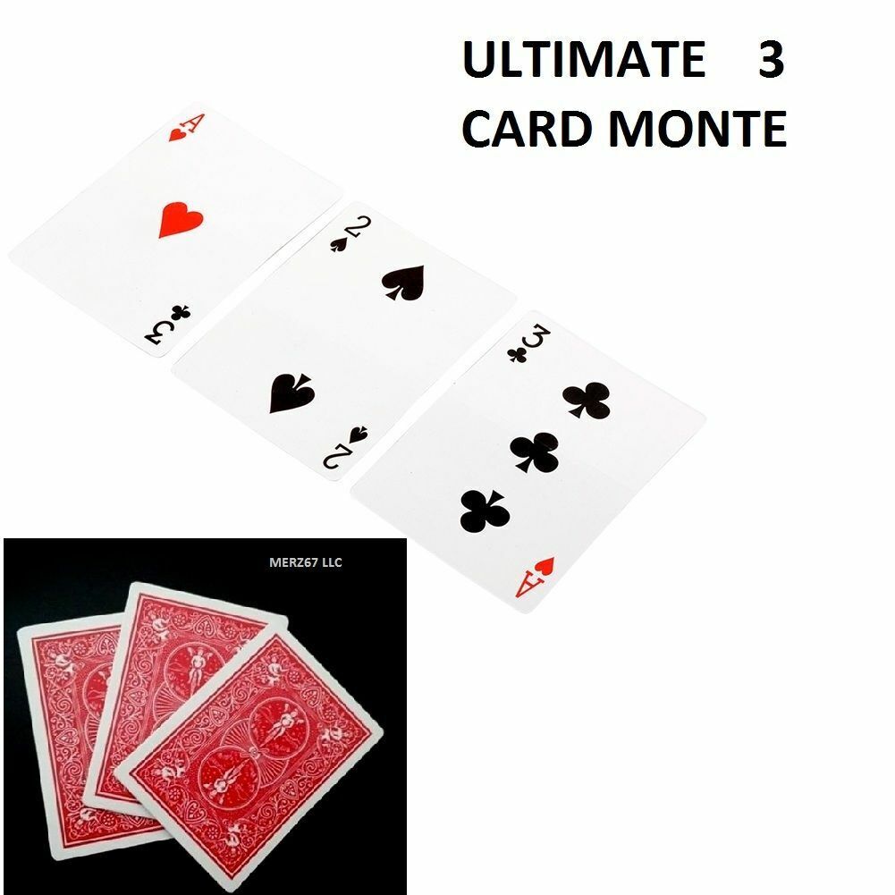 ULTIMATE 3 CARD MONTE GIMMICK BICYCLE RED BACK CARDS COMEDY 2 EASY MAGIC  TRICK