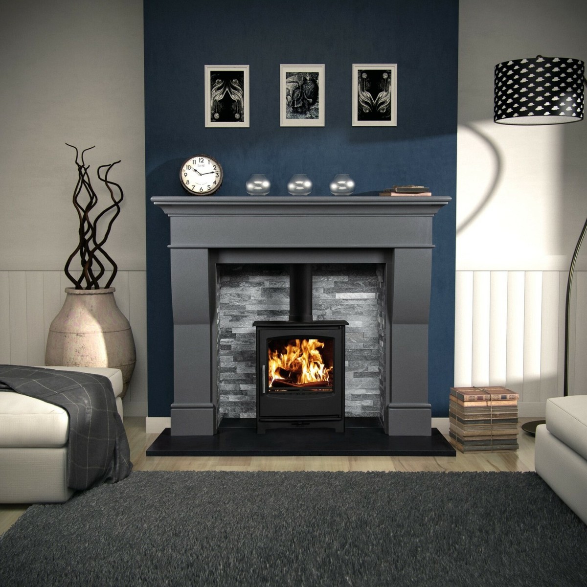 GREY MARBLE FIREPLACE SURROUND multi fuel stove gas electric furniture ikea  fire | eBay