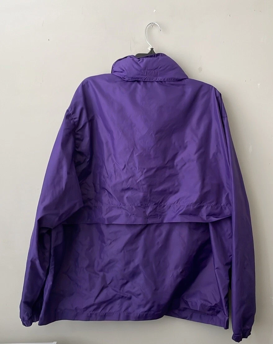 Vintage Eddie Bauer Sac Jac Windbreaker Jacket Purple Hood Packable Nylon XL