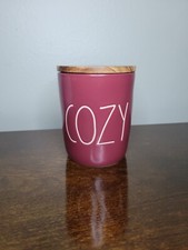 Rae Dunn ceramic container jar with wood lid, COZY
